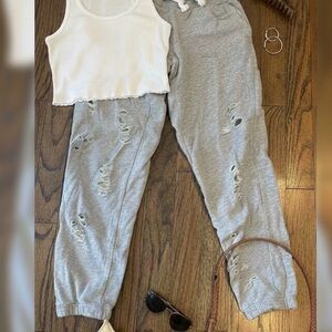 Katie J NYC Gray Distressed Cotton Sweatpants size medium (10)